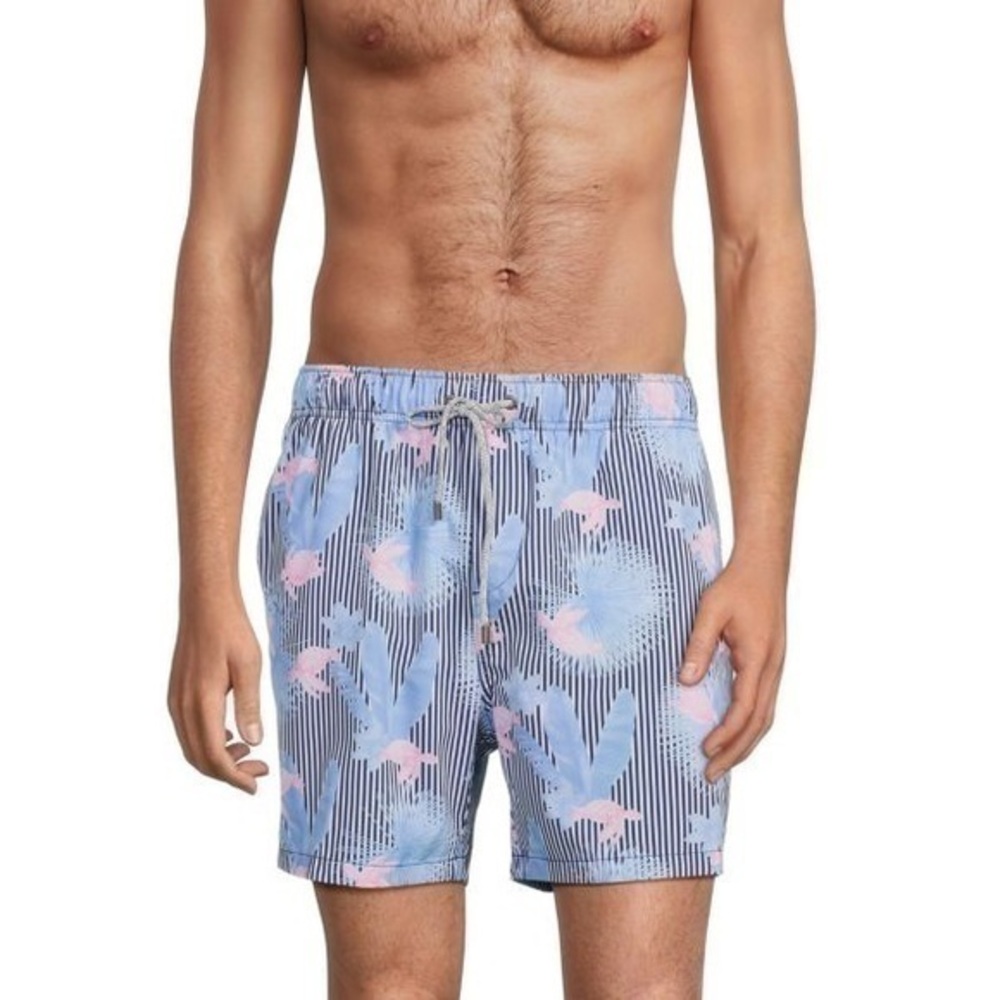 Vintage Summer Striped Turtle Print Men’s Swim Board Shorts Size XXL New